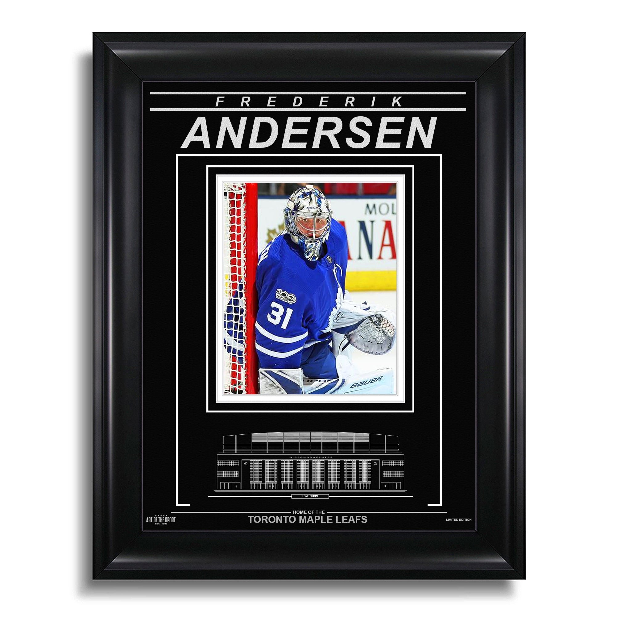 Frederik Andersen Toronto Maple Leafs Engraved Framed Photo - Focus - Heritage Hockey™