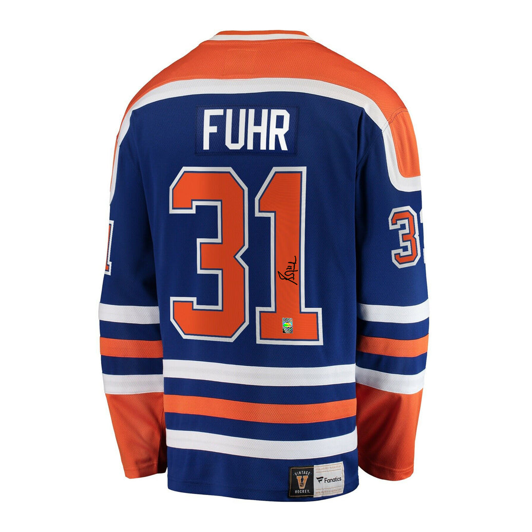 Grant Fuhr Signed Edmonton Oilers Fanatics Vintage Blue Jersey