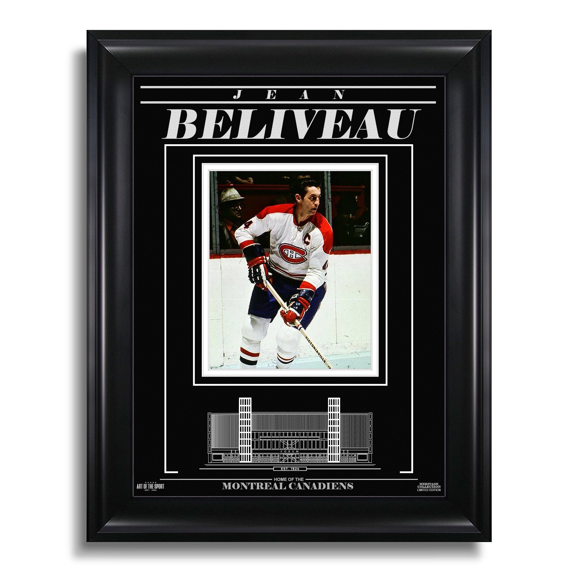 Jean Beliveau Montreal Canadiens Engraved Framed Photo - Action - Heritage Hockey™