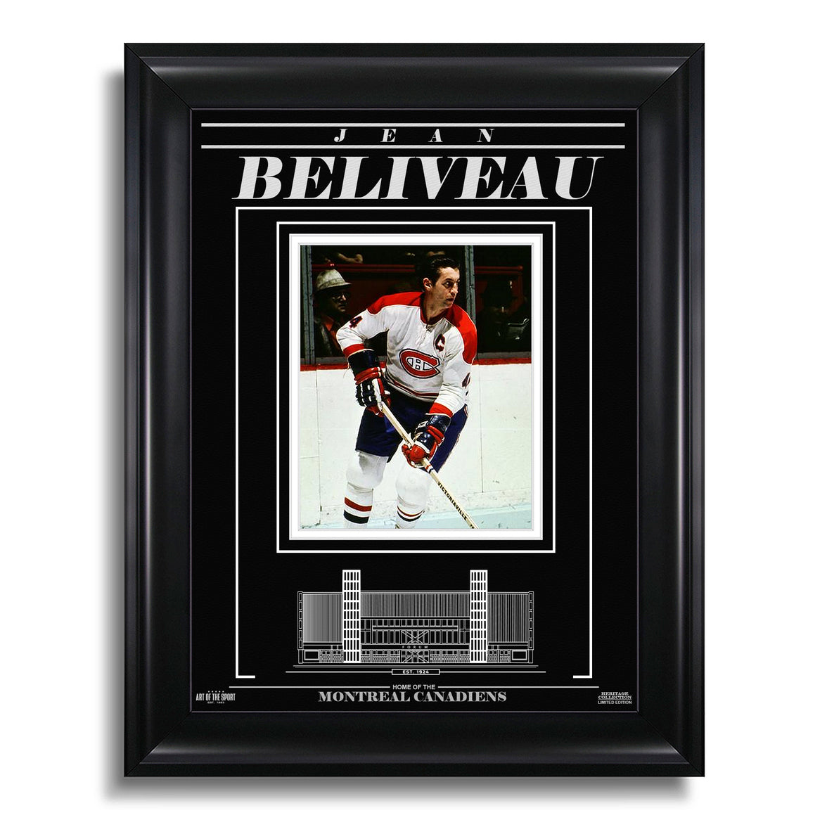 Jean Beliveau Montreal Canadiens Engraved Framed Photo - Action - Heritage Hockey™