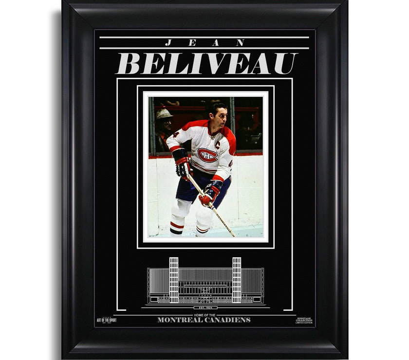 Jean Beliveau Montreal Canadiens Engraved Framed Photo - Action - Heritage Hockey™