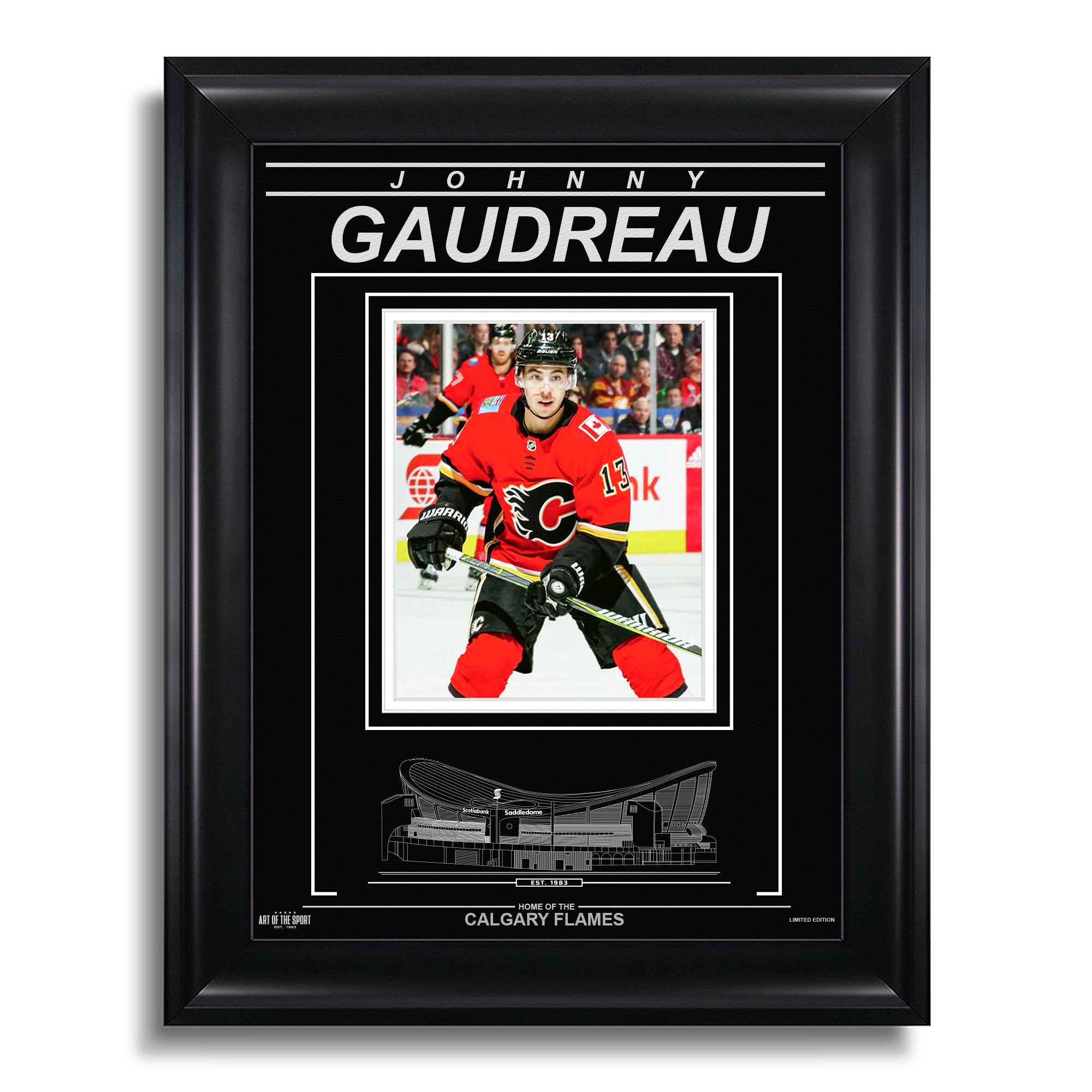 Johnny Gaudreau Calgary Flames Engraved Framed Photo - Closeup - Heritage Hockey™