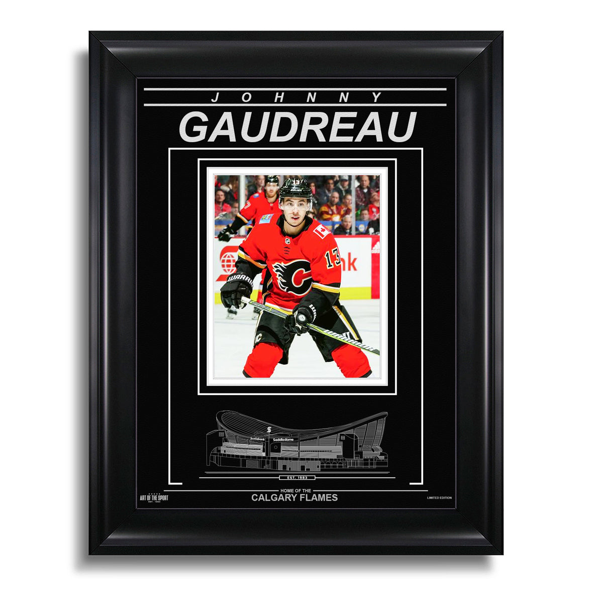 Johnny Gaudreau Calgary Flames Engraved Framed Photo - Closeup - Heritage Hockey™