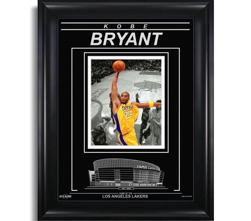 Kobe Bryant Los Angeles Lakers Engraved Framed Photo - Action Spotlight Dunk