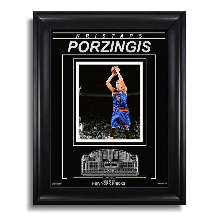Kristaps Porzingis New York Knicks Engraved Framed Photo - Action Spotlight