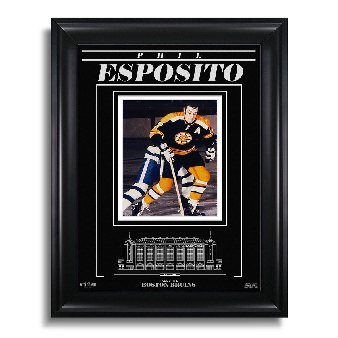 Phil Esposito Boston Bruins Engraved Framed Photo - Action Battle - Heritage Hockey™