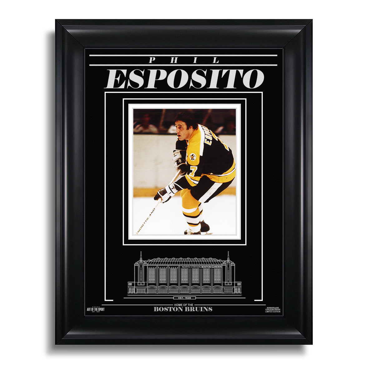 Phil Esposito Boston Bruins Engraved Framed Photo - Action Focus - Heritage Hockey™