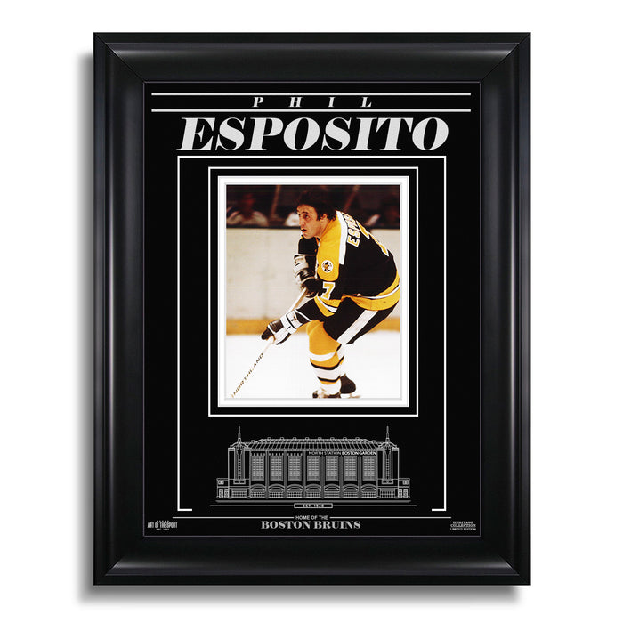 Phil Esposito Boston Bruins Engraved Framed Photo - Action Focus - Heritage Hockey™