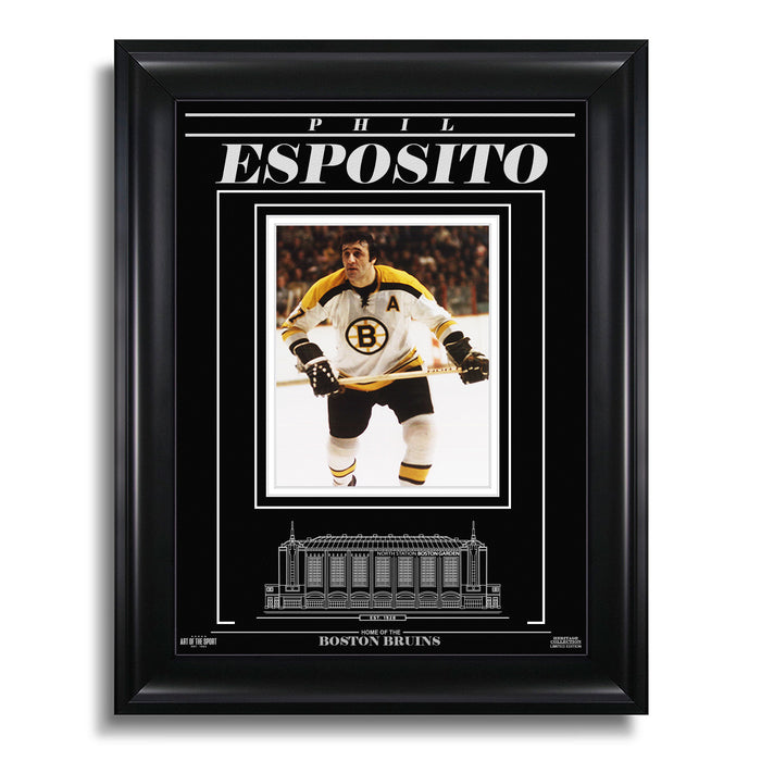 Phil Esposito Boston Bruins Engraved Framed Photo - Action Forward - Heritage Hockey™
