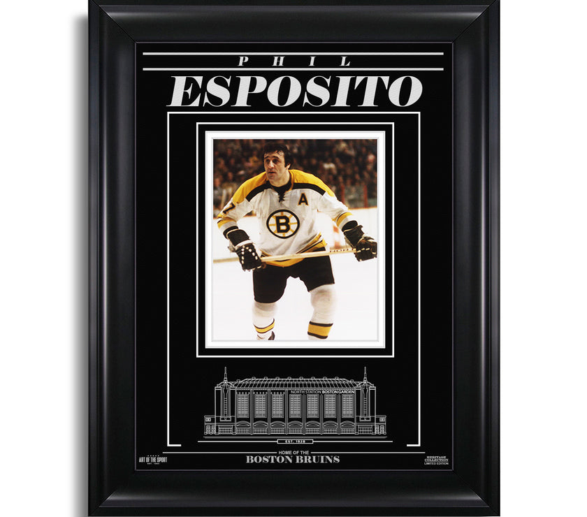 Phil Esposito Boston Bruins Engraved Framed Photo - Action Forward - Heritage Hockey™