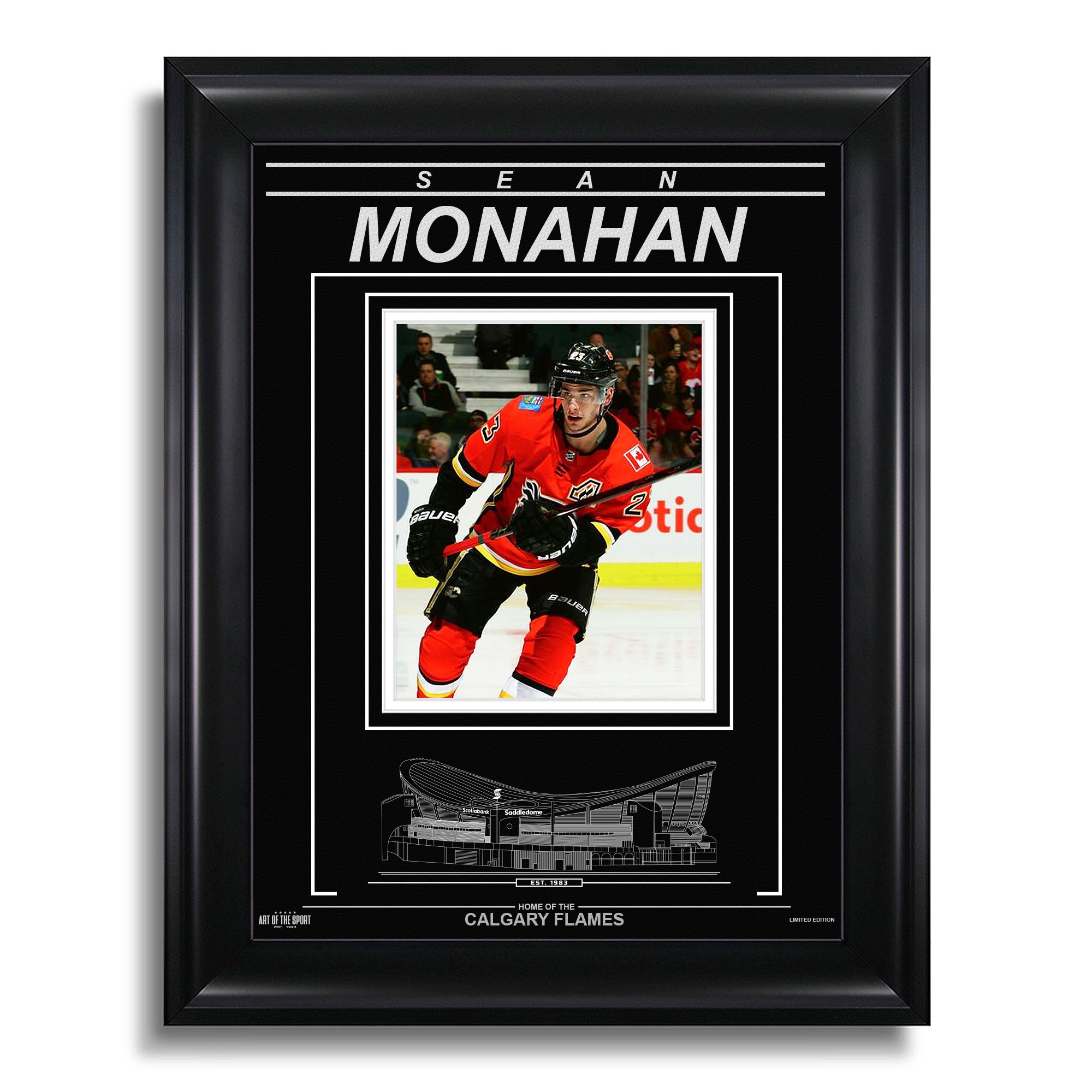 Sean Monahan Calgary Flames Engraved Framed Photo - Closeup - Heritage Hockey™