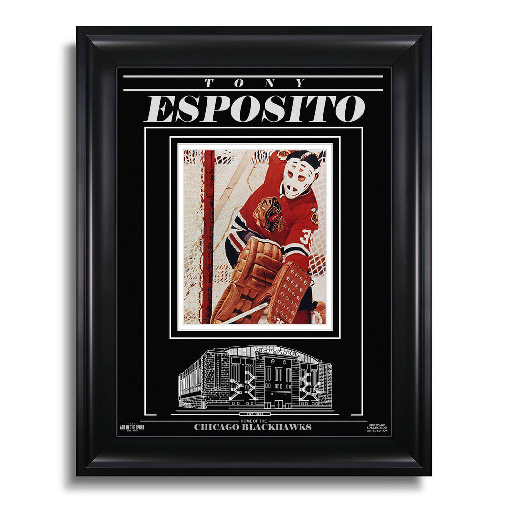 Tony Esposito Chicago Blackhawks Engraved Framed Photo - Action - Heritage Hockey™