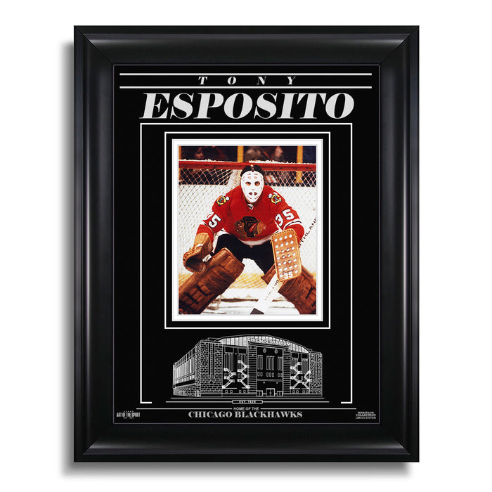 Tony Esposito Chicago Blackhawks Engraved Framed Photo - Focus - Heritage Hockey™