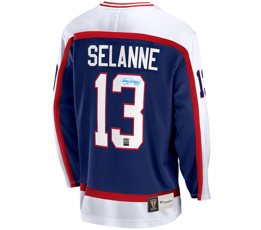 Teemu Selanne Signed Winnipeg Jets Fanatics Vintage Navy Jersey